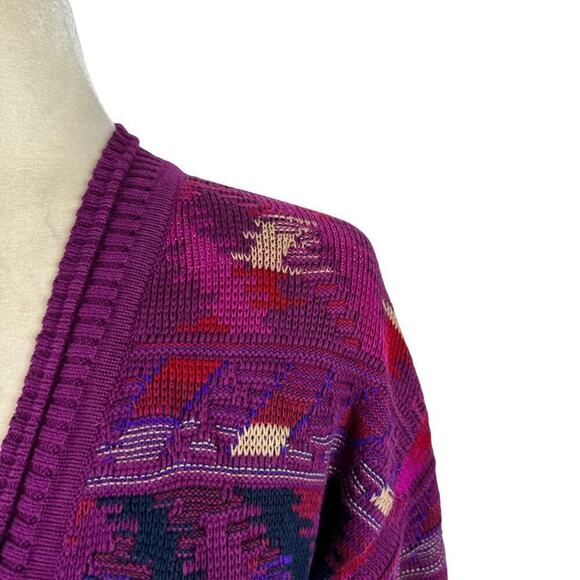 Vintage Tricots St. Raphael Purple Multicolor Western Cardigan Sweater Cotton S - Picture 5 of 14
